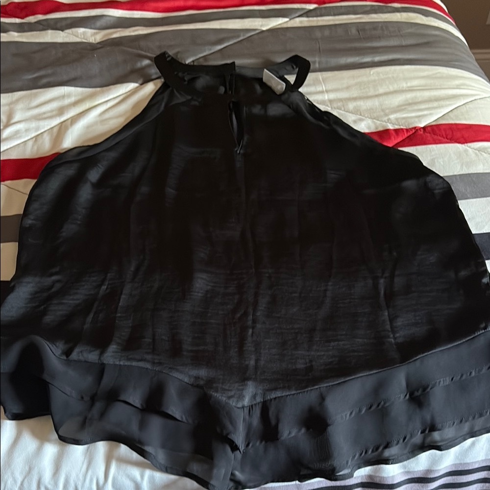 New York & Company Black Asymmetrical Backless Tank Top